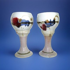 Studio Art Wine/Water Stoneware Handmade 7.5″ Chalice Goblets Mint Condition