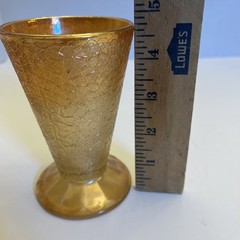 Jeannette Glass Crackle Marigold: Footed Tumbler, 4 3/4″ Tall, Chipped On Bottom