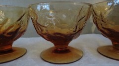 3 Seneca Driftwood Morgantown Crinkle Amber Sherbet Champagne Goblets