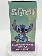 Disney Stitch Glass Water Pitcher With Cup Tumble Up 2-Piece Set NIB