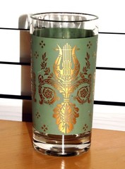 5-Piece Lot-Jeanette Glass Co. Mid-Century Laurel & Lyre Glasses-Green Gold Harp