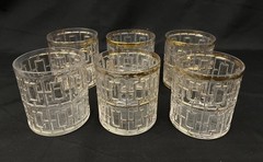 Lot Of 6 Imperial Glass 22K Gold Shoji Trellis Short Tumbler Glasses 3.5″ 1960s