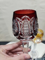 3 Wine Glasses Hocks Goblets Amber, Purple. & Red Cut to clear Crystal Buzzstars