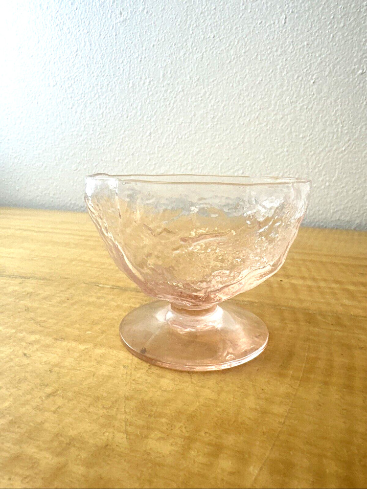Vintage Morgantown Seneca Driftwood Crinkle Glass Sherbet Dishes Pink
