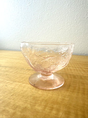 Vintage Morgantown Seneca Driftwood Crinkle Glass Sherbet Dishes Pink