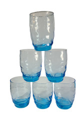 Set of Six Vintage Sky Mykonos Blue Wave Glass Breakfast Juice Cocktail Glasses