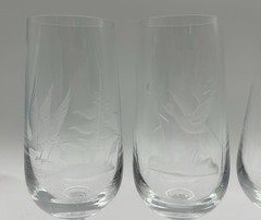 Vintage Bohemian Crystal Etched Engraved Hunting Scene Game Birds Flutes Glasses