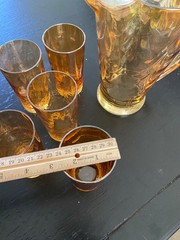 VTG Pitcher & Glasses Serving Set Amber Marigold Swirl Margarita Lemonade, Yea