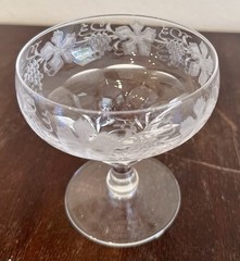 Vintage Set 5 Val St Lambert Vignes Crystal Tall Sherbet Champagne Glasses 4”H