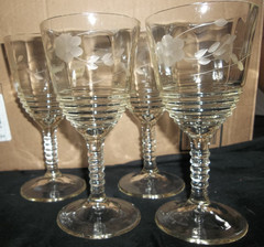 4 VTG 3005-10 LIBBEY ROCK SHARPE CLEAR FLORAL ETCHED WATER GOBLET WINE GLASSES