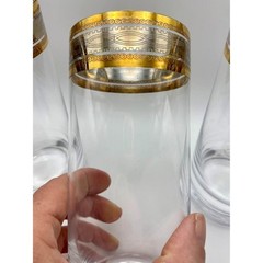 Set of 6 High Ball Gold/Silver rimmed glasses
