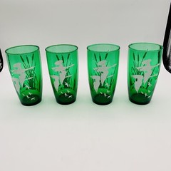 Anchor Hocking Emerald ‘Geese Fly Over Cattails’ Glasses – Set of 8 – MCM 12 oz