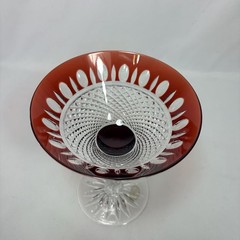 Vtg. Handcrafted Ajka Crystal Red Martini Glass Hungary Cut-to-Clear 24% Pb0