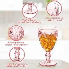Vintage Glass Goblet Set – 10 oz Embossed Stemmed Cups for Wine, Iced Tea, Juice