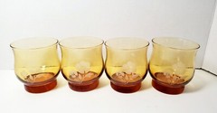 Set of 4 Vintage LIBBY Amber Tumbler Juice Glasses Etched Poppy Stackable RARE
