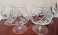 Ajka Csopak Cut Lead Crystal Brandy Snifters Set of 4 EUC 4.5″ Hungary