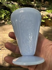 Set of 5 MINT Jeanette Glass Cherry Blossom Footed Juice Tumbler Delphite Blue