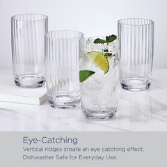 Optic Set of 4 Highball Beverage Tall Glasses, 18 Ounce