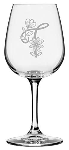 F Daishy Daisy Monogram Etched 12.75oz Stemmed Wine Glass