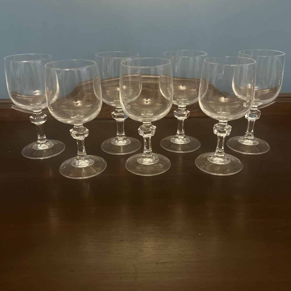 «Vendome Uni» Knob in Stem Water Wine Glasses Cristal D’Arques 6 1/4” MCM 7 Vtg