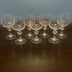 «Vendome Uni» Knob in Stem Water Wine Glasses Cristal D’Arques 6 1/4” MCM 7 Vtg