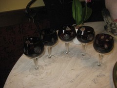 Vintage 4.9” Crystal Burgundy Hand Cut to Clear Burgundy Cordial Glass Set of 5