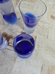 Set 4 BLOCK Liquor Crystal Vodka Glasses 3.75″ RAINY DAY Frosted Cobalt Blue