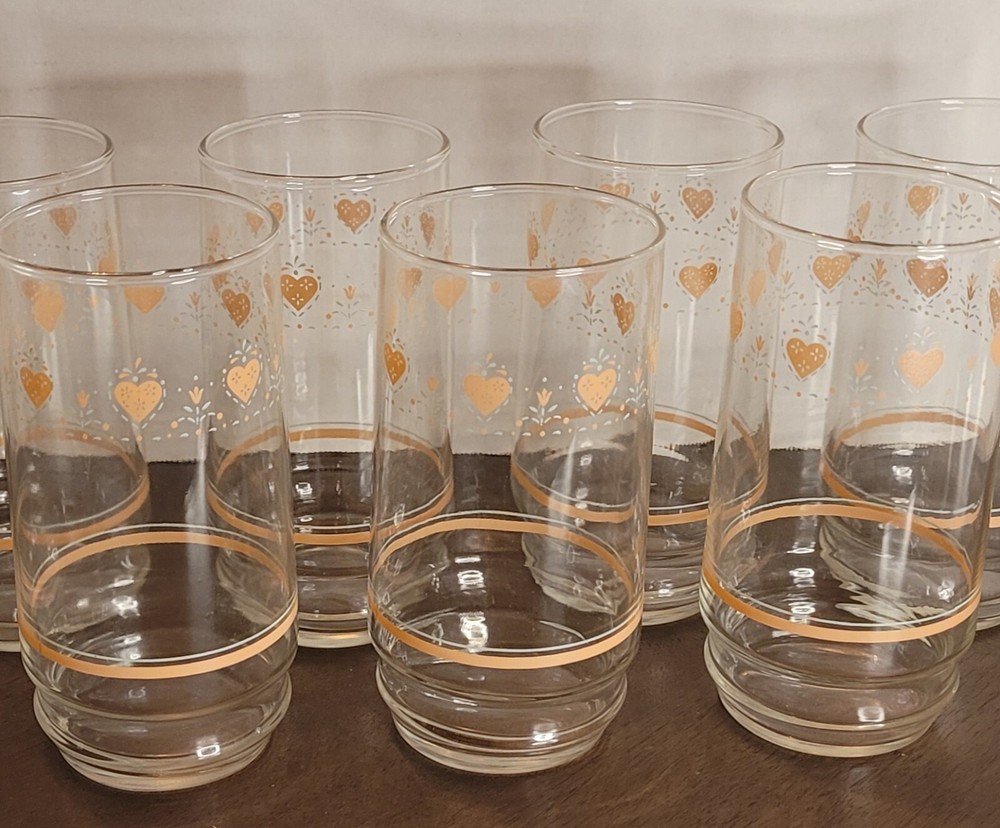 Vtg Corelle Coordinates FOREVER YOURS Set Of 8 16oz Glasses Pink Country Hearts