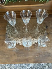 Set of 6 Christineholm Gold Rimmed Diamond Cut Crystal Wine Glasses 5 1/8″