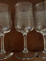 Set of (3) Vintage 7-Inch 8 oz. Lovely Etched Crystal Clear Glass Wine Glasses