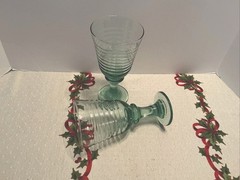 Libbey Water Goblets SIRRUS Spanish Green Ribbed Pedestal Base Set of 2