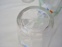 4 Enameled Floral Tumblers 4″ Glass Set 10 Panel Blue White Flowers Hand Painted