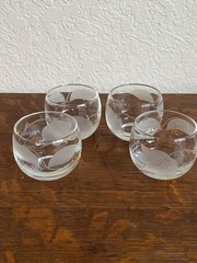 Vintage Roly Poly Cocktail Glasses Etched Leaf Design Heavy Base Set 4