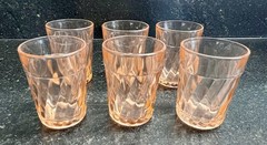 Vtg Pink Pressed Glass Juice Glasses – Set of 6 – Swirl Faceted Pattern – 2.25”