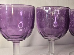 Vintage Purple Glass Thumbprint Goblet Glasses Set Of 3