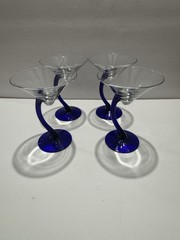 Vintage 1980s LIBBEY BRAVURA Cobalt Blue Stem Martini Glasses Set Of (4)
