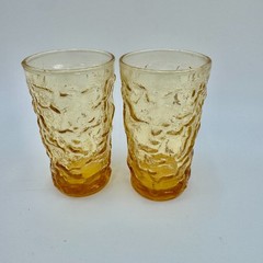Anchor Hocking Amber Lido Milano Juice Glasses Bumpy Crinkle Vintage Set of 2 4″