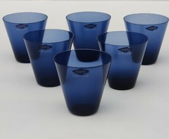 Early NUUTAJARVI NOTSJO KAJ FRANCK Thin Wall KARTIO BLUE GLASS TUMBLERS & BOX