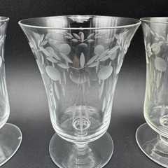 4 Etched Low Stem Iced Tea Glasses Standard Glass ? UNK359 5″ Clear
