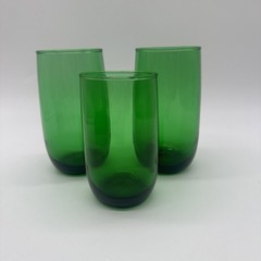 3 VTG Anchor Hocking Emerald Forest Green Rolly Poly Water/Juice Glasses