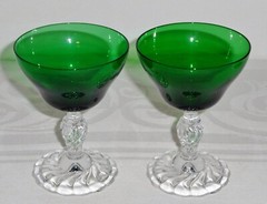 2 pcs Fostoria COLONIAL DAME Green Footed Liquor Cocktail glasses 4-1/4″