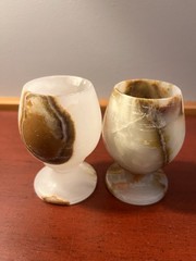 Pair Of Vintage Onyx Stone- 3 in. Goblets