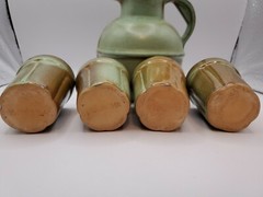 Vintage Frankoma Plainsman Green Guernsey Jug Pitcher Lid Juice Tumblers Set
