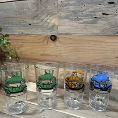 4 VTG Hazel Atlas Glass Antique Cars Tumblers Feature 3 Different Make of Cars