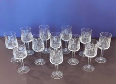 Vintage Set of 12 Bohemian Cut Crystal Wine Glasses 6 Pinwheel Starburst Prist