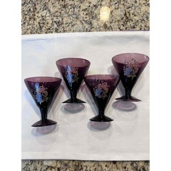 Amethyst Stemware Floral Liqueur Glasses