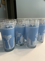 13pc Vintage Jeanette Hellenic Wedgwood Blue Pitcher Tumblers Juice Glasses
