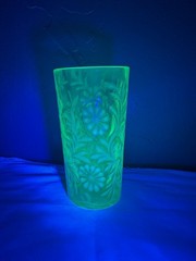 Antique Northwood Daisy Fern Vaseline Uranium Glass Tumblers Set 6 EAPG
