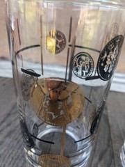 Vintage Libbey Black/Gold Coin Flat Bottom 11oz Drinking Tumblers (2)