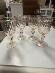 Set-4•Stemmed Vintage Rosaline Arcoroc France Pink Swirl 4 oz Water Wine Glasses